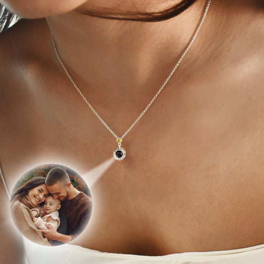 Studded Circle Photo Necklace - With Custom Photo